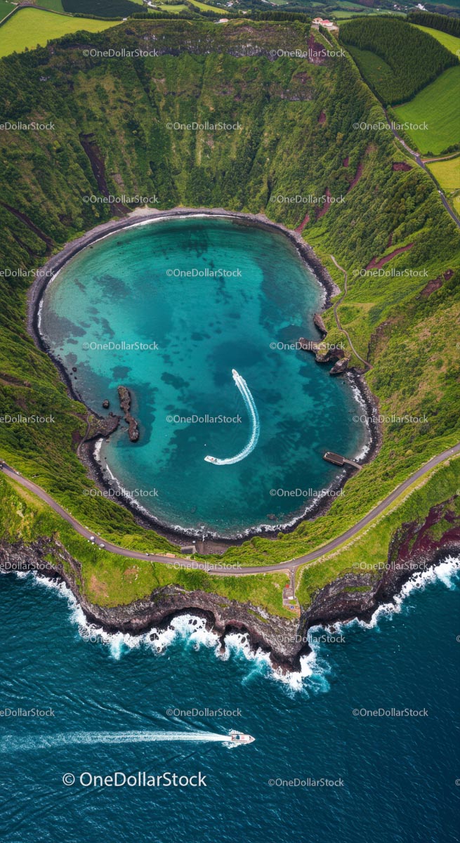 Aerial View of Stunning Crater Lake with Lush Greenery