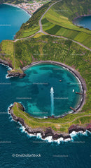 Aerial View of Idyllic Volcanic Island and Clear Waters