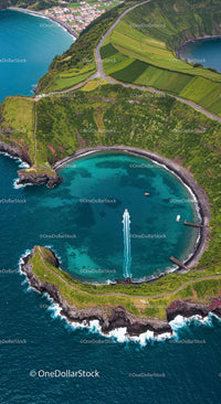 Aerial View of Idyllic Volcanic Island and Clear Waters