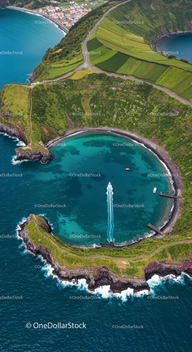 Aerial View of Idyllic Volcanic Island and Clear Waters