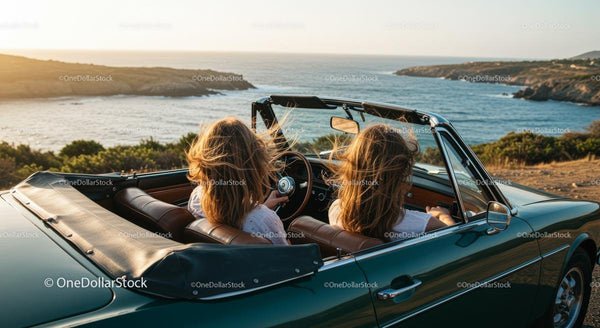 Convertible Car with Friends on Scenic Coastal Drive
