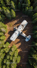 Abandoned Airplane in Forested Clearing Aerial View