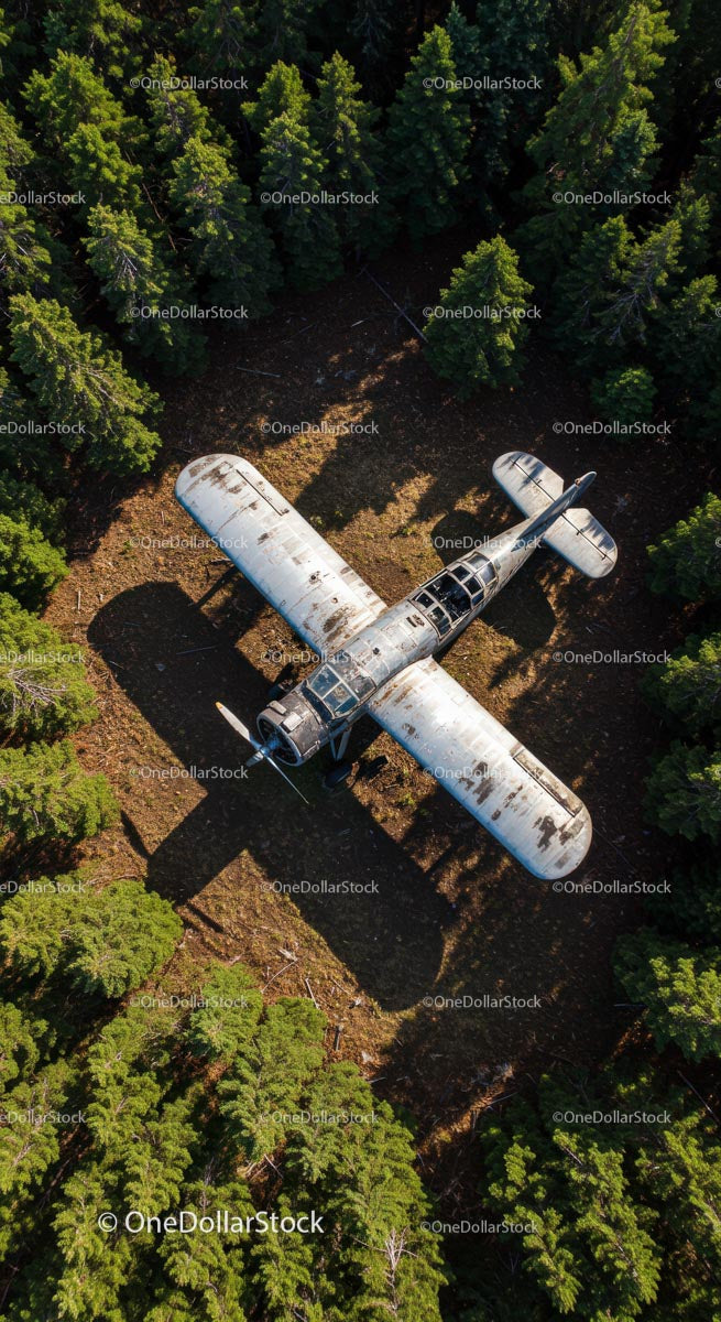 Abandoned Vintage Plane in Lush Green Forest