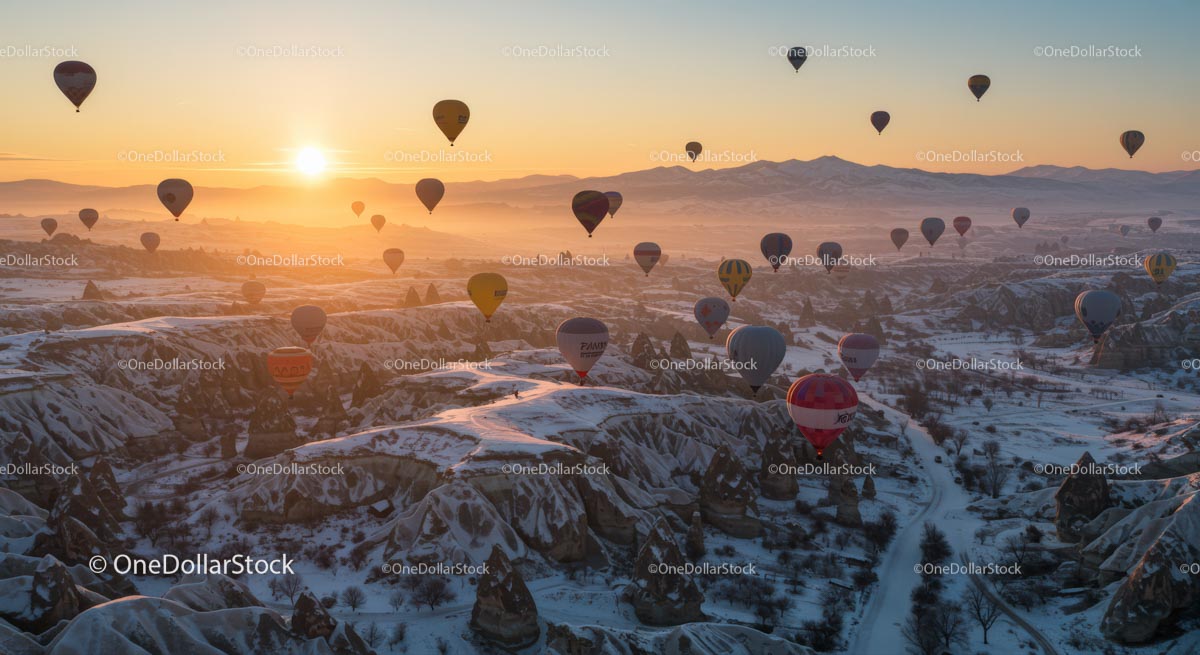 Hot Air Balloons Over Cappadocia at Sunrise