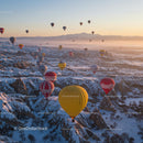 Hot Air Balloons Over Snowy Cappadocia at Sunrise