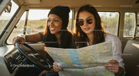 Two Friends on an Adventurous Road Trip with Map