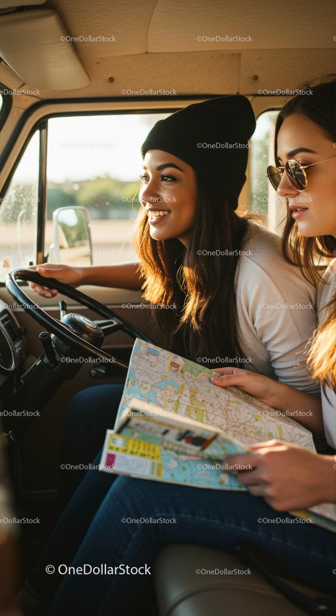 Young Women on Exciting Road Trip Adventure