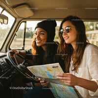 Two Friends Enjoying a Road Trip Adventure in a Van