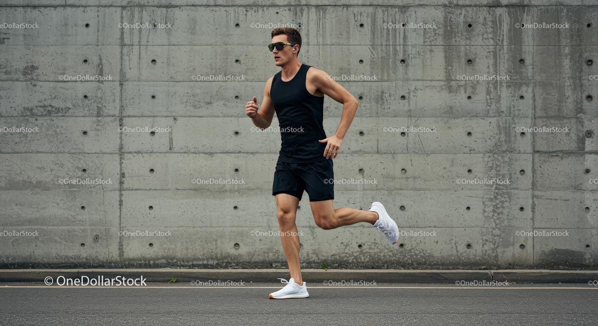 Urban Jogging by Fit Man in Black Sportswear