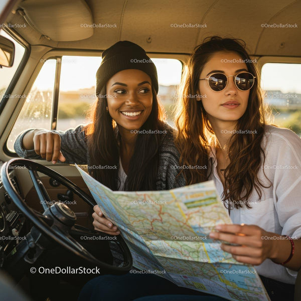 Friends Exploring a New Route on a Road Trip Adventure