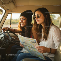 Two Friends Enjoying a Road Trip Adventure in a Van