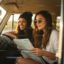 Two Friends Enjoying a Road Trip Adventure in a Van
