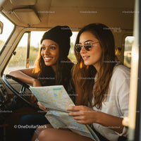 Two Friends Enjoying a Road Trip Adventure in a Van