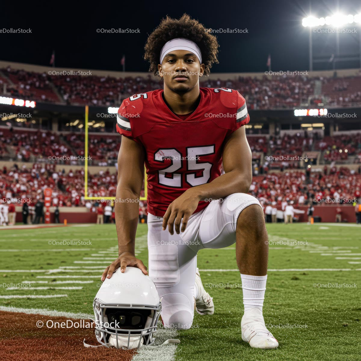 Focused Football Player in Red Jersey on Game Day