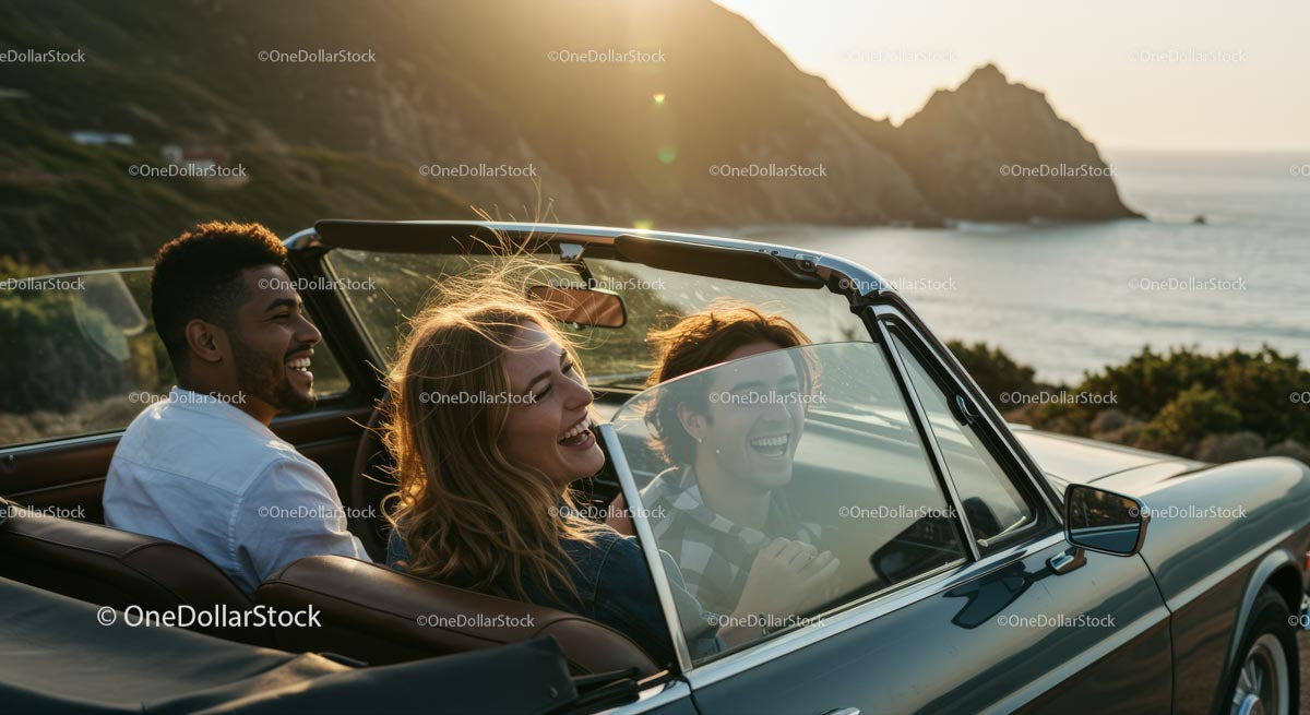 Father and Son Enjoying a Scenic Drive in Convertible