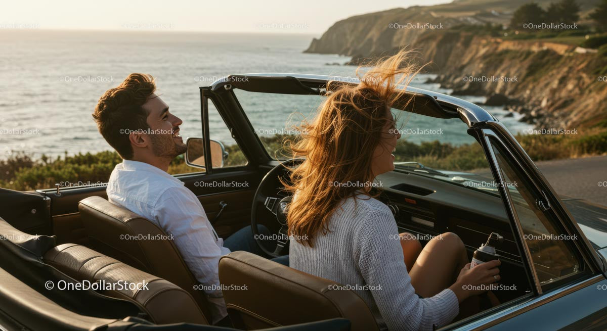 Father and Son Enjoying a Scenic Drive in Convertible