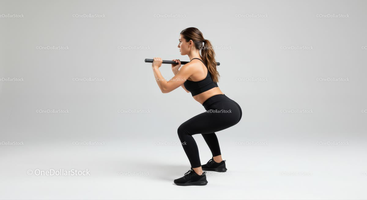 Athletic Woman Performing Squats with Barbell