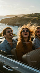 Friends Enjoying a Joyful Convertible Ride by the Coast