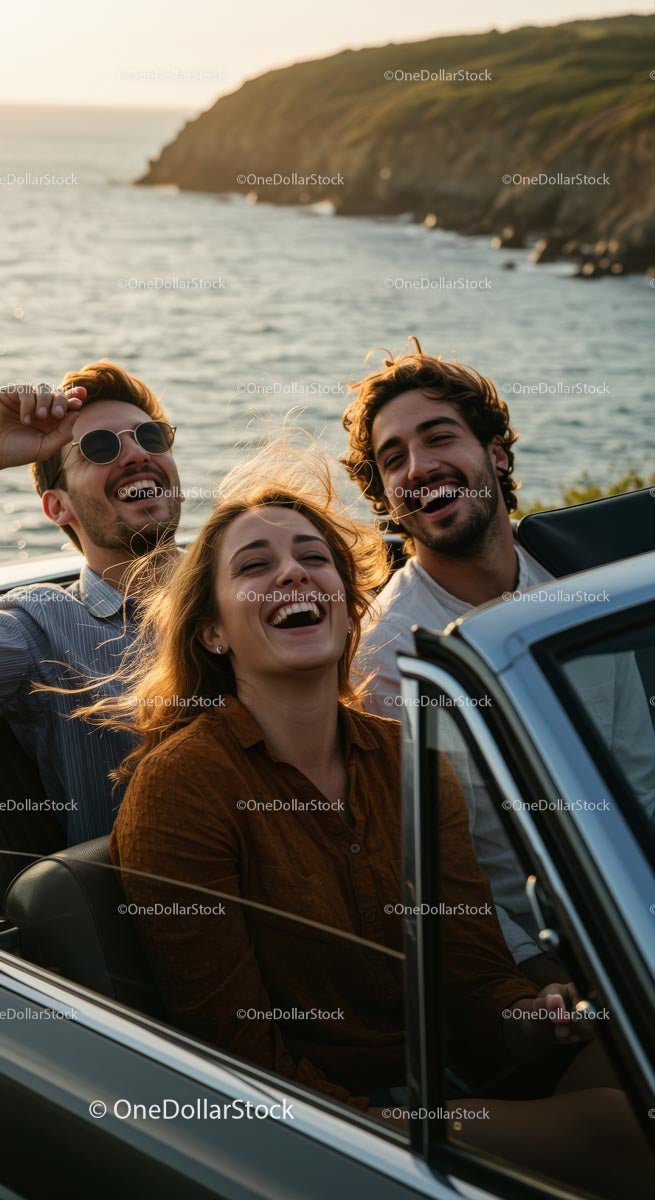 Friends Enjoying a Scenic Coastal Road Trip