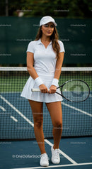 Female Tennis Player in White Outfit on Court
