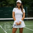 Female Tennis Player in White Attire on Tennis Court