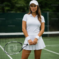 Female Tennis Player in White Attire on Tennis Court