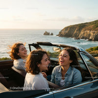 Friends Enjoying Scenic Coastal Drive in a Convertible