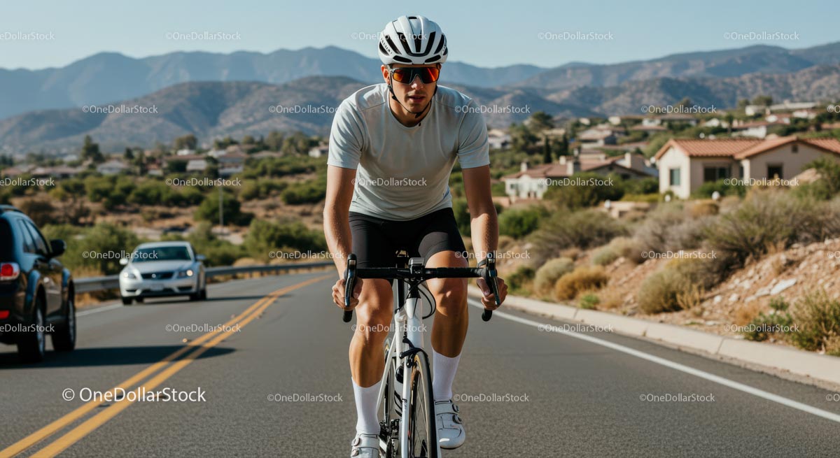 Cyclist Riding on a Scenic Mountain Road
