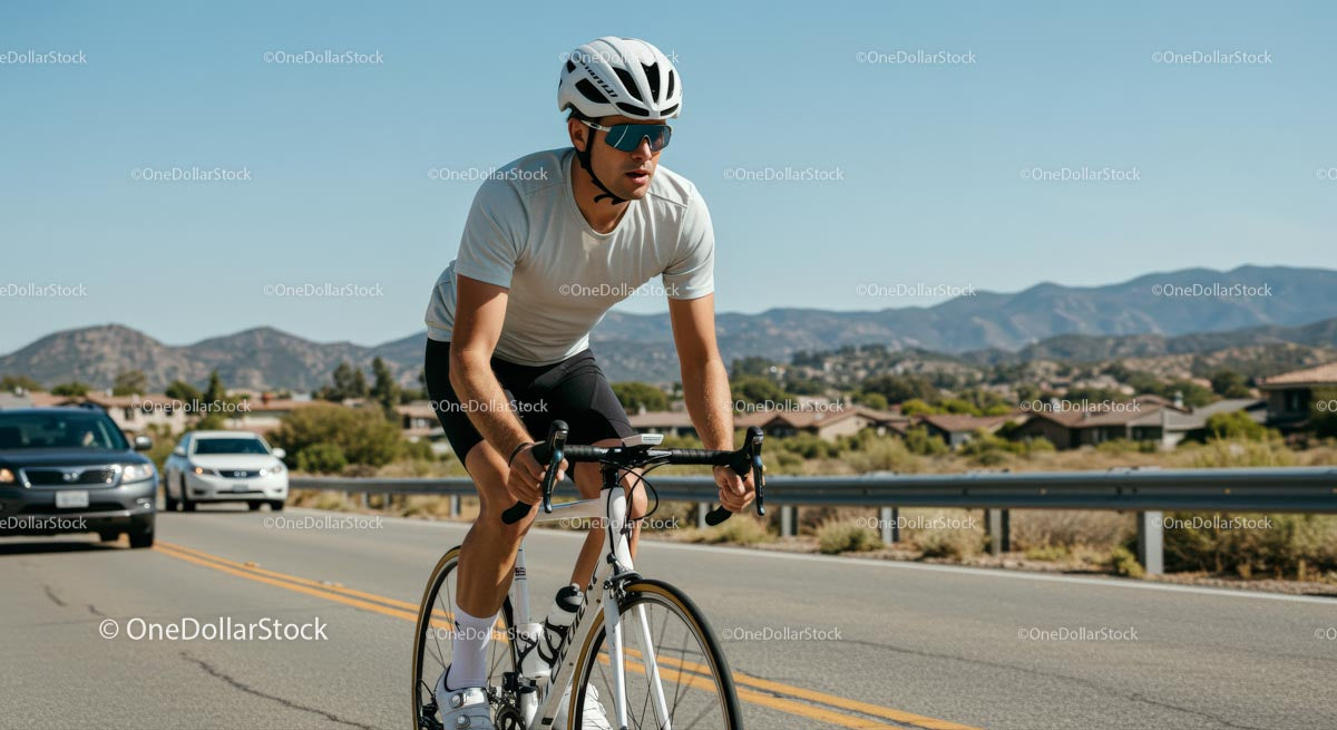 Cyclist Riding on Scenic Mountain Road