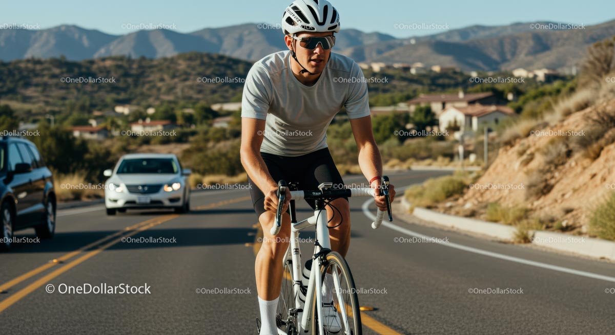 Cyclist Riding on Scenic Mountain Road