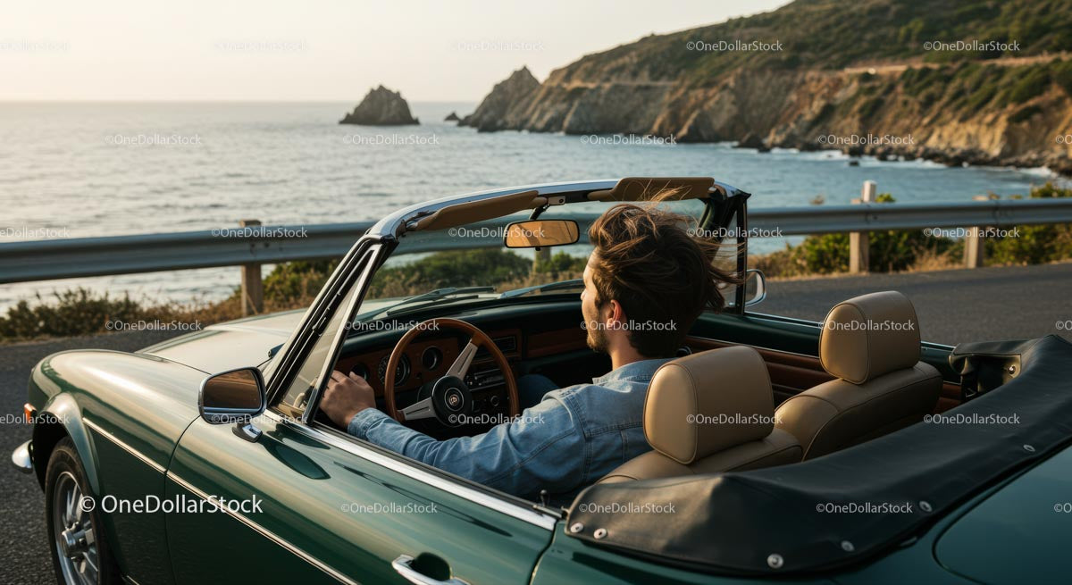 Father and Son Enjoying a Scenic Drive in Convertible