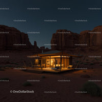 Modern Desert Cabin Illuminated at Night