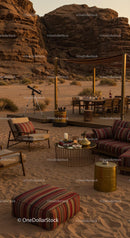 Luxury Outdoor Lounge in Desert Setting with Sandstone Cliffs