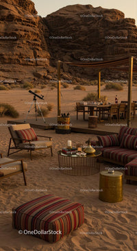 Luxury Outdoor Lounge in Desert Setting with Sandstone Cliffs