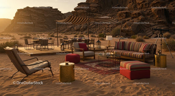 Luxurious Outdoor Lounge in Desert Sunset