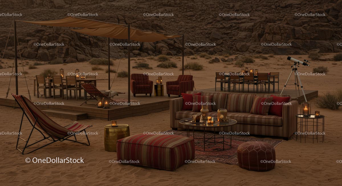 Desert Camp with Cozy Lounge and Stargazing Setup