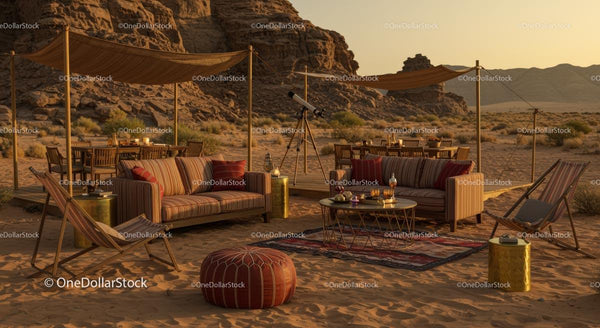 Luxury Desert Lounge with Telescope and Cozy Seating