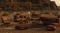 Luxury Desert Lounge Setting with Telescope at Sunset