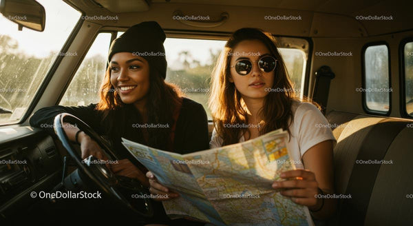 Two Friends Enjoying a Road Trip Adventure