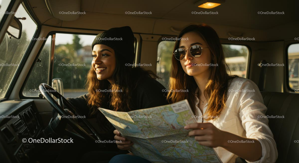Two Friends Planning a Road Trip Adventure in a Car