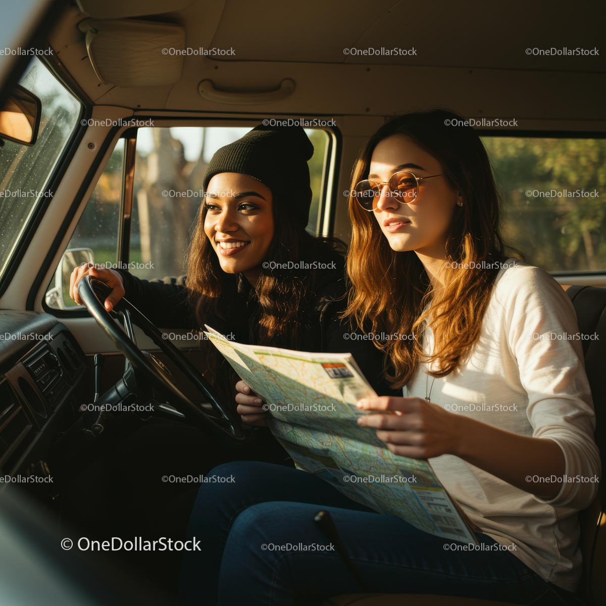 Two Friends Enjoying a Scenic Road Trip Adventure