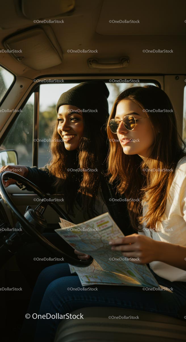 Two Friends Enjoying a Road Trip Adventure