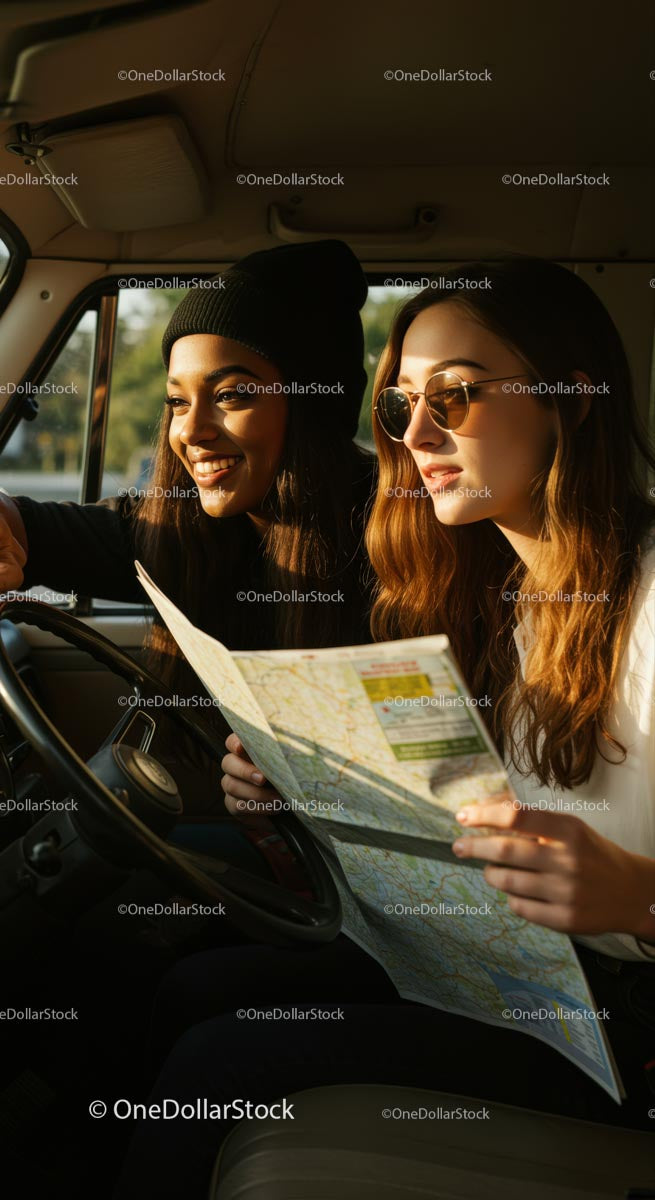 Young Women Exploring on a Road Trip Adventure