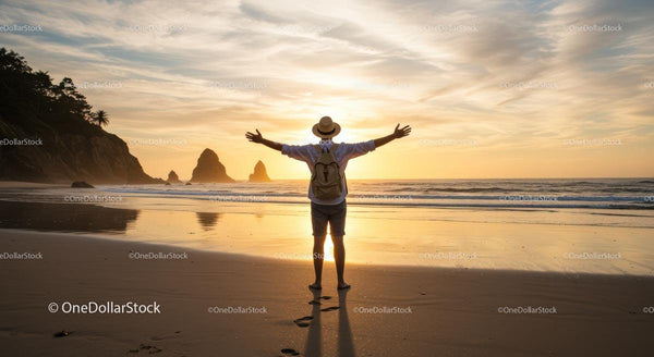 Person Embracing Sunset on Scenic Beach