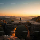Silhouette of Hiker on Rock Arch during Golden Sunset