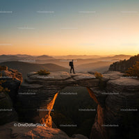 Silhouette of Hiker on Rock Arch during Golden Sunset