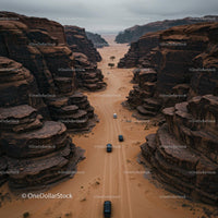Aerial View of Off-Road Vehicles in Majestic Desert Canyon
