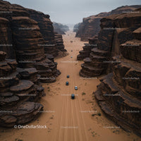 Off-Road Vehicles Navigating Desert Canyon