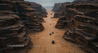 Aerial View of Cars Driving Through Majestic Desert Canyon