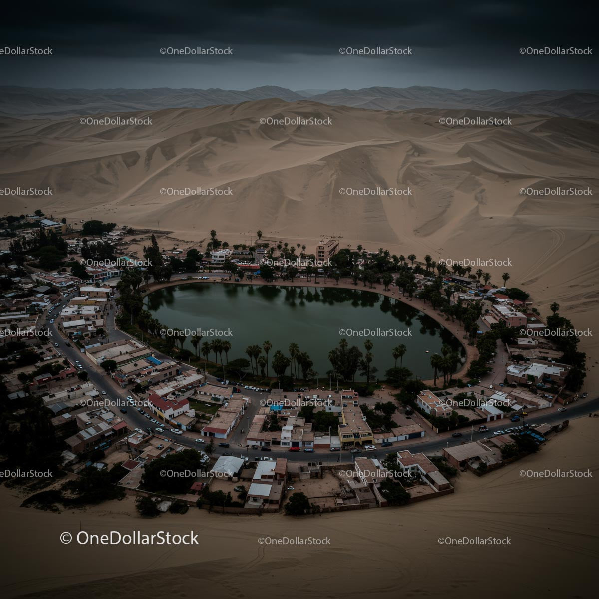 Aerial View of Desert Oasis in Huacachina, Peru